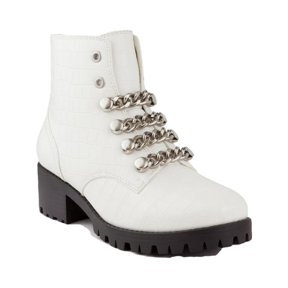 SALE ✨ SUGAR Cream Croco White Combat Boots with Chain Laces